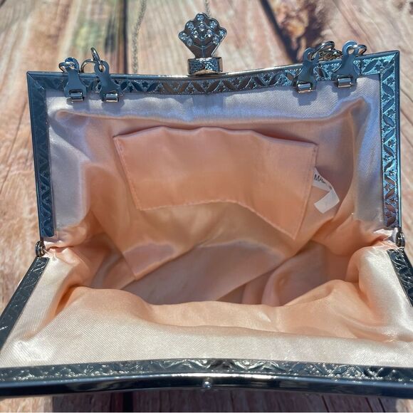 Pink embroidered sequin evening bag clutch handbag shoulder bag Preowned - Picture 5 of 10